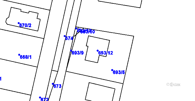 Parcela st. 693/12 v KÚ Bručná, Katastrální mapa