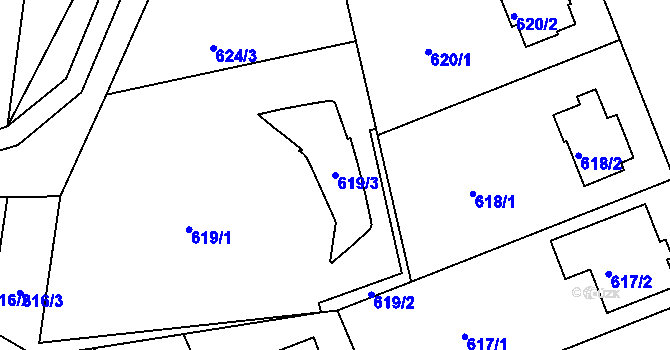 Parcela st. 619/3 v KÚ Bručná, Katastrální mapa