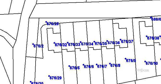 Parcela st. 676/34 v KÚ Bručná, Katastrální mapa