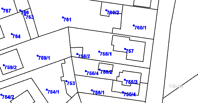 Parcela st. 758/1 v KÚ Bručná, Katastrální mapa