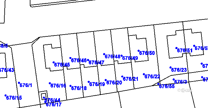 Parcela st. 676/48 v KÚ Bručná, Katastrální mapa