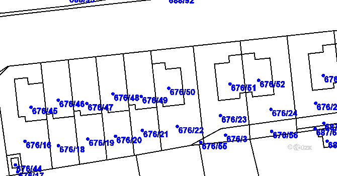 Parcela st. 676/50 v KÚ Bručná, Katastrální mapa