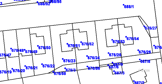 Parcela st. 676/52 v KÚ Bručná, Katastrální mapa