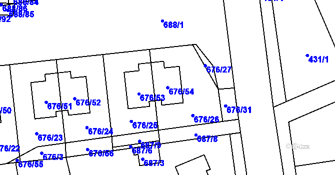Parcela st. 676/54 v KÚ Bručná, Katastrální mapa