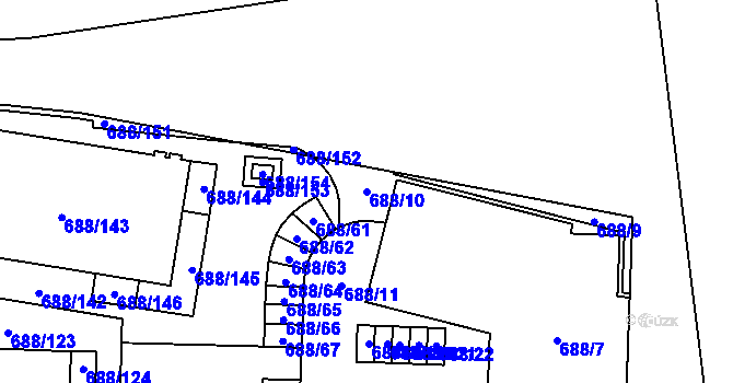 Parcela st. 688/10 v KÚ Bručná, Katastrální mapa