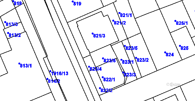 Parcela st. 821/4 v KÚ Bručná, Katastrální mapa