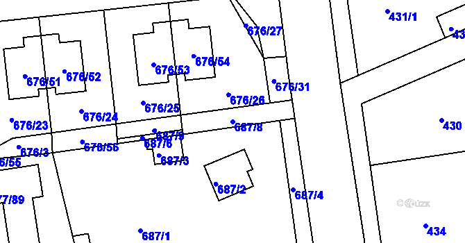 Parcela st. 687/8 v KÚ Bručná, Katastrální mapa