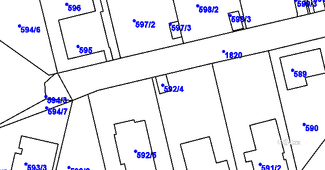 Parcela st. 592/4 v KÚ Bručná, Katastrální mapa
