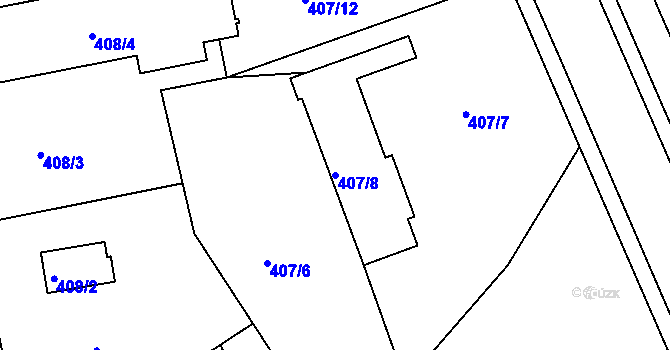 Parcela st. 407/8 v KÚ Bručná, Katastrální mapa