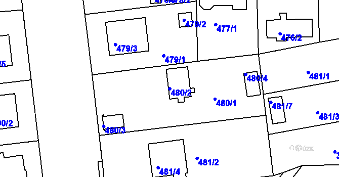 Parcela st. 480/2 v KÚ Bručná, Katastrální mapa