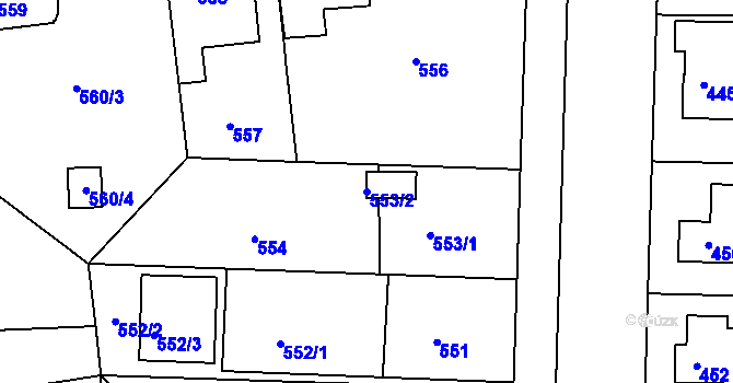 Parcela st. 553/2 v KÚ Bručná, Katastrální mapa