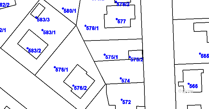 Parcela st. 575/1 v KÚ Bručná, Katastrální mapa