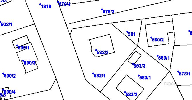 Parcela st. 582/2 v KÚ Bručná, Katastrální mapa