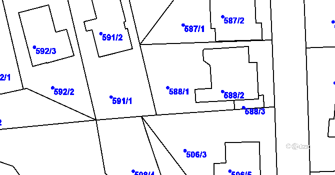 Parcela st. 588/1 v KÚ Bručná, Katastrální mapa