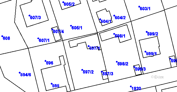 Parcela st. 597/1 v KÚ Bručná, Katastrální mapa