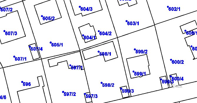 Parcela st. 598/1 v KÚ Bručná, Katastrální mapa