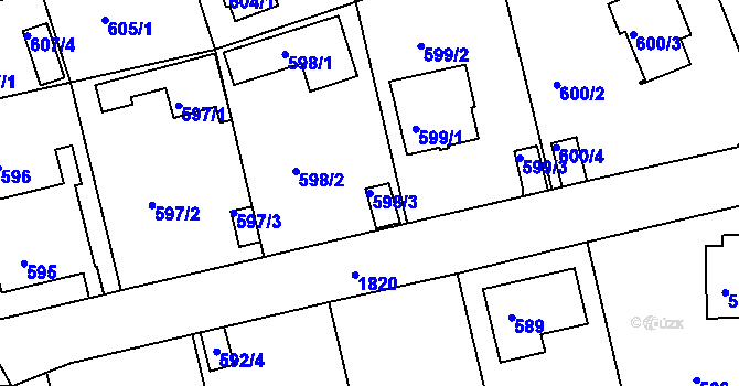 Parcela st. 598/3 v KÚ Bručná, Katastrální mapa