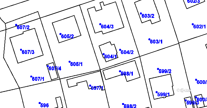 Parcela st. 604/1 v KÚ Bručná, Katastrální mapa