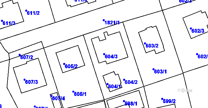 Parcela st. 604/3 v KÚ Bručná, Katastrální mapa