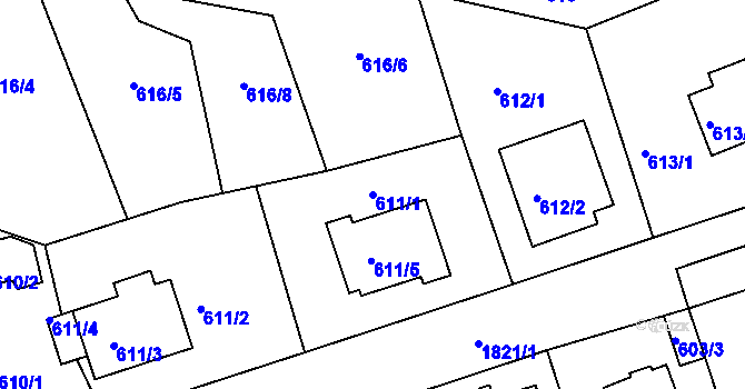 Parcela st. 611/1 v KÚ Bručná, Katastrální mapa