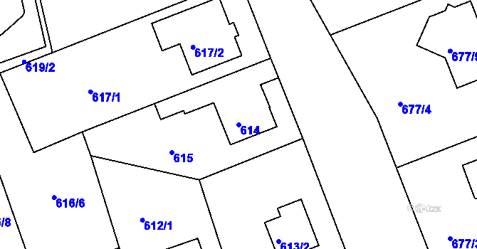 Parcela st. 614 v KÚ Bručná, Katastrální mapa
