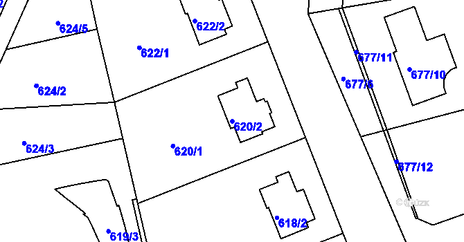 Parcela st. 620/2 v KÚ Bručná, Katastrální mapa