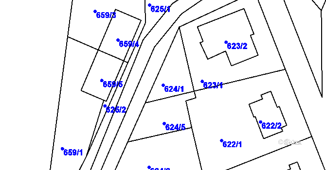 Parcela st. 624/1 v KÚ Bručná, Katastrální mapa