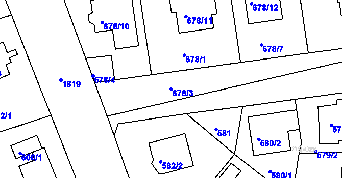 Parcela st. 678/3 v KÚ Bručná, Katastrální mapa
