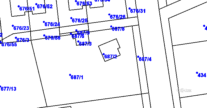 Parcela st. 687/2 v KÚ Bručná, Katastrální mapa