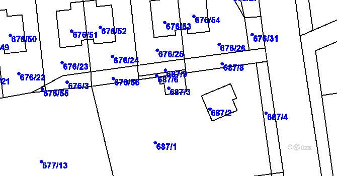 Parcela st. 687/3 v KÚ Bručná, Katastrální mapa