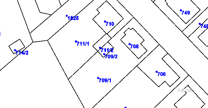 Parcela st. 709/2 v KÚ Bručná, Katastrální mapa