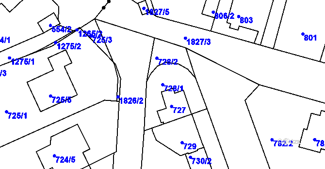 Parcela st. 728/1 v KÚ Bručná, Katastrální mapa