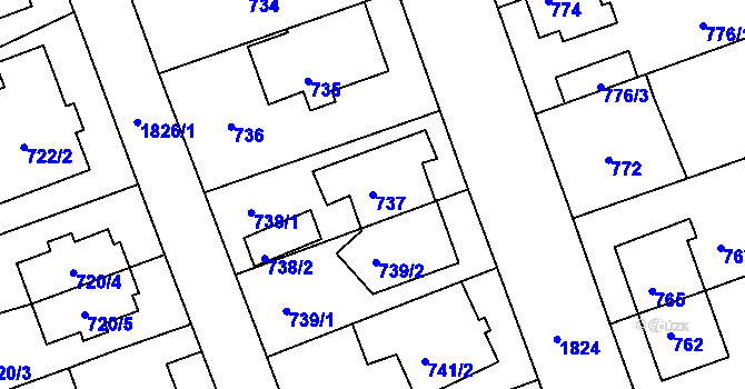 Parcela st. 737 v KÚ Bručná, Katastrální mapa