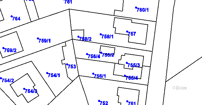 Parcela st. 756/2 v KÚ Bručná, Katastrální mapa