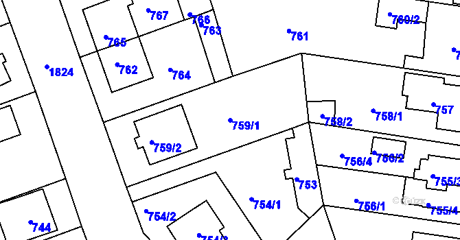 Parcela st. 759/1 v KÚ Bručná, Katastrální mapa