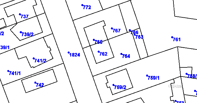 Parcela st. 762 v KÚ Bručná, Katastrální mapa