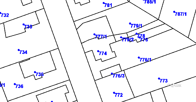 Parcela st. 774 v KÚ Bručná, Katastrální mapa