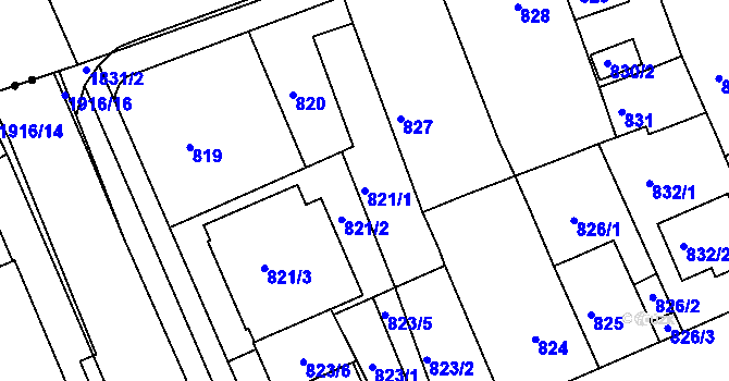 Parcela st. 821/1 v KÚ Bručná, Katastrální mapa