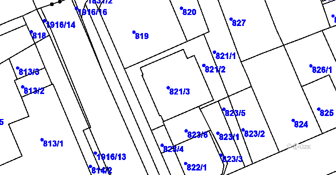 Parcela st. 821/3 v KÚ Bručná, Katastrální mapa