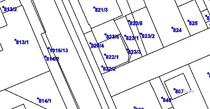 Parcela st. 822/1 v KÚ Bručná, Katastrální mapa