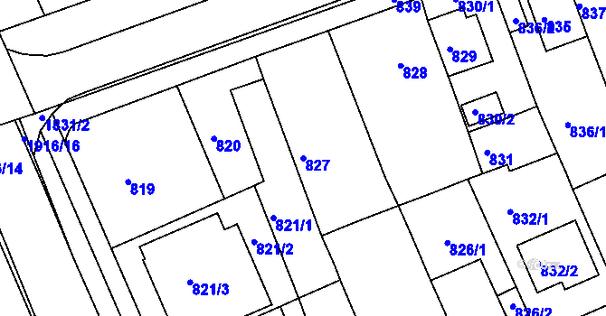 Parcela st. 827 v KÚ Bručná, Katastrální mapa
