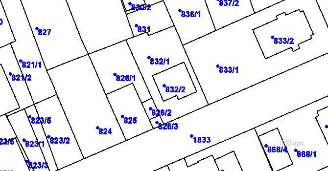 Parcela st. 832/2 v KÚ Bručná, Katastrální mapa