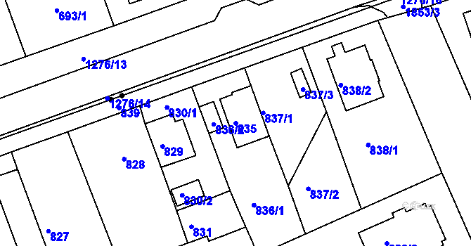 Parcela st. 835 v KÚ Bručná, Katastrální mapa