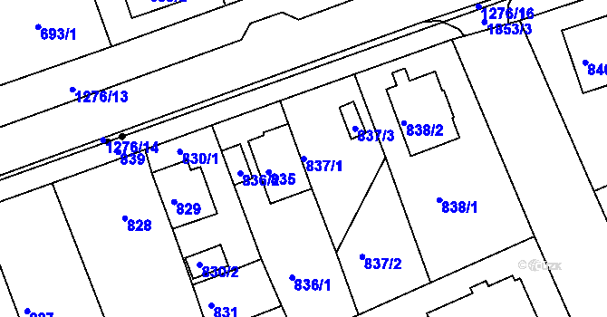 Parcela st. 837/1 v KÚ Bručná, Katastrální mapa