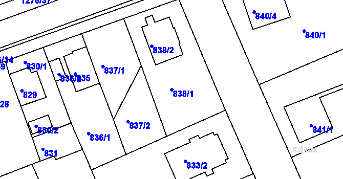 Parcela st. 838/1 v KÚ Bručná, Katastrální mapa