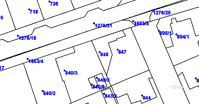 Parcela st. 848 v KÚ Bručná, Katastrální mapa