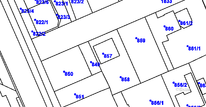 Parcela st. 857 v KÚ Bručná, Katastrální mapa