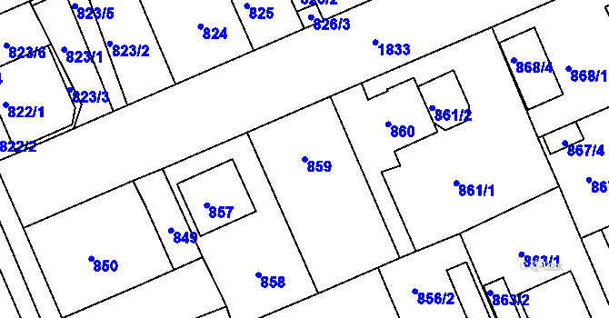 Parcela st. 859 v KÚ Bručná, Katastrální mapa