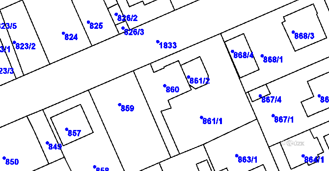 Parcela st. 860 v KÚ Bručná, Katastrální mapa