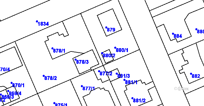 Parcela st. 880/2 v KÚ Bručná, Katastrální mapa